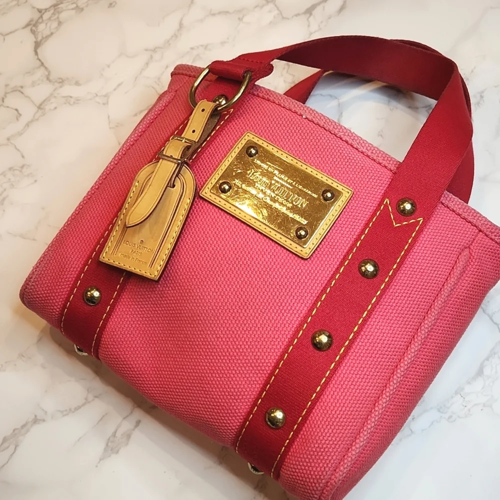Louis Vuitton Pink Canvas Tote with Gold Hardware